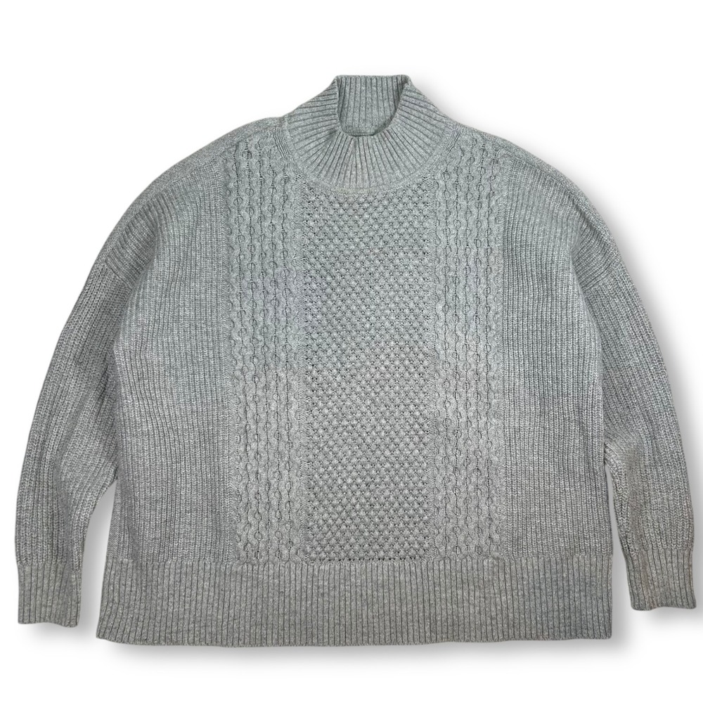 GAP Cable Knit Mock Neck‎ Sweater Pullover Gray Cotton Blend Womens Large